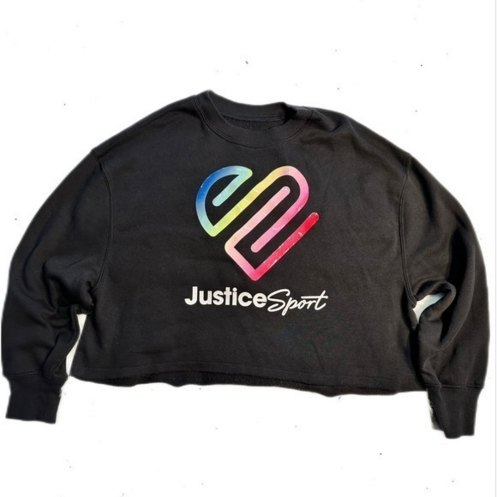 Justice Sport Girls Youth Size Medium (10) Sweater Crop Top Black‎ Shiny logo